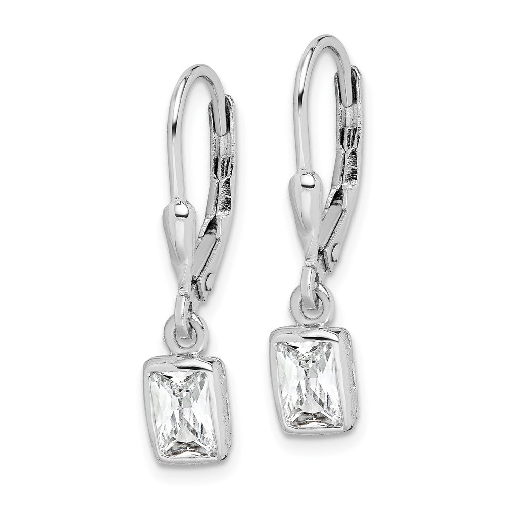Sterling Silver Rhodium-plated Emerald-cut 6x CZ Leverback Earrings