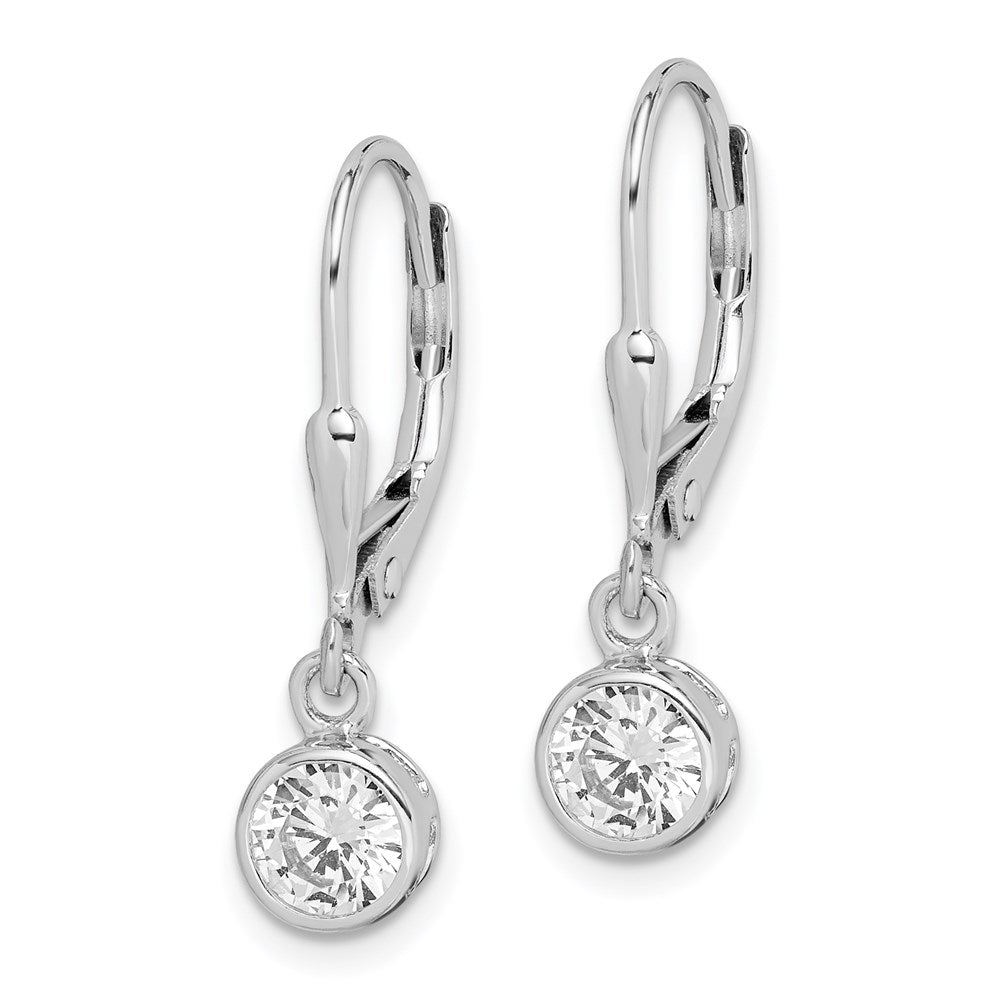 Sterling Silver Rhodium-plated Polished Round CZ Leverback Earrings