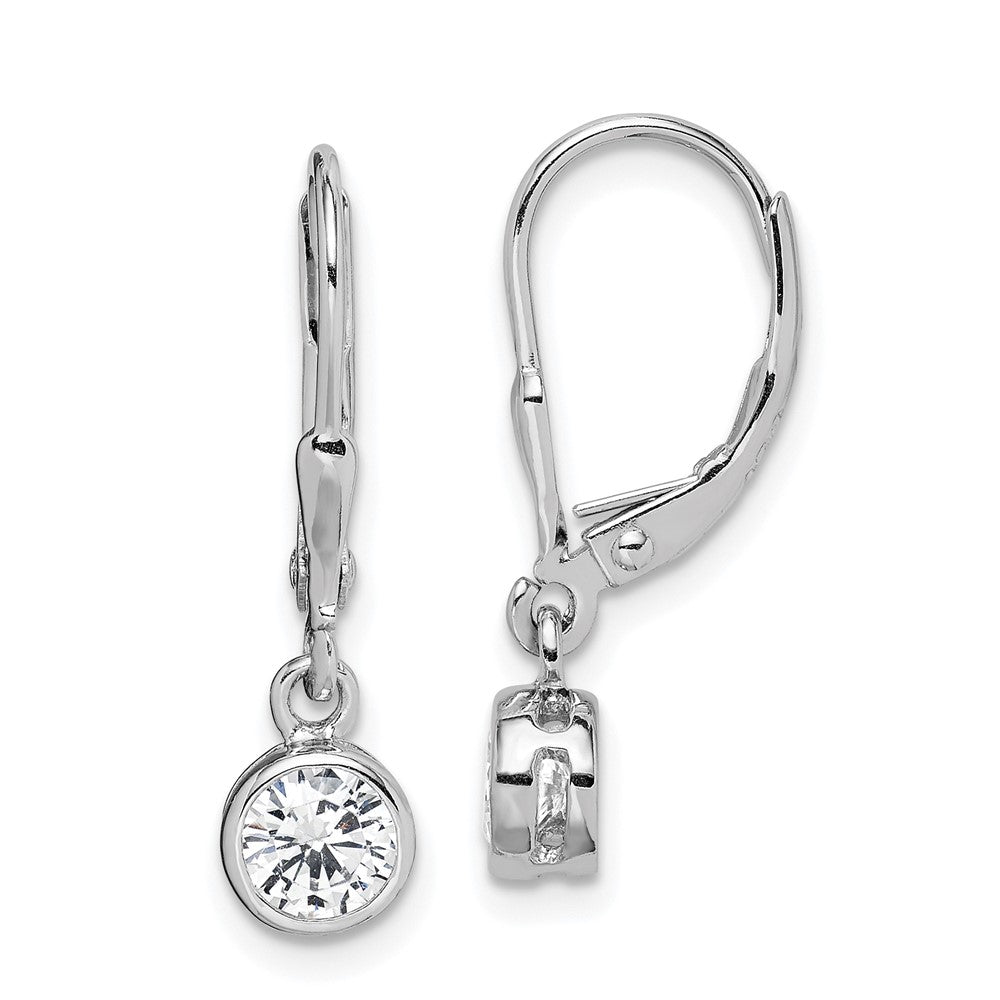 Sterling Silver Rhodium-plated Polished Round CZ Leverback Earrings