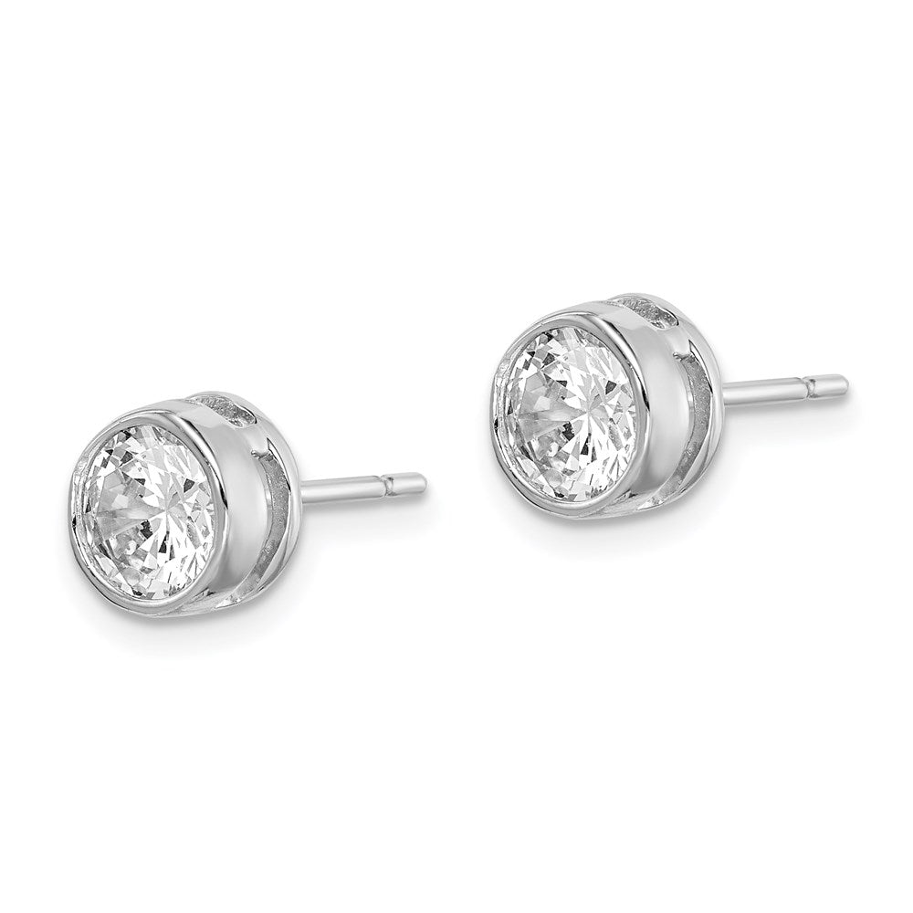 Sterling Silver RH-plated Polished Round CZ Bezel Set Stud Earrings
