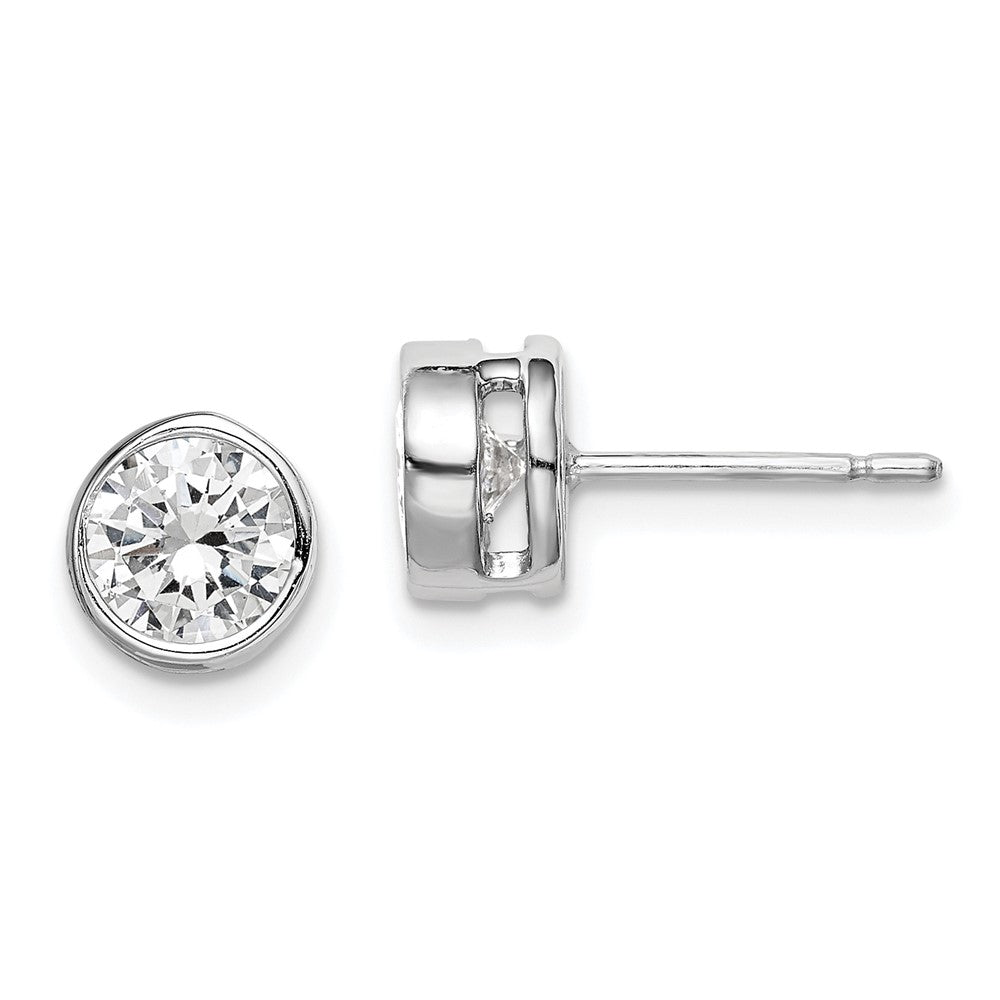 Sterling Silver RH-plated Polished Round CZ Bezel Set Stud Earrings