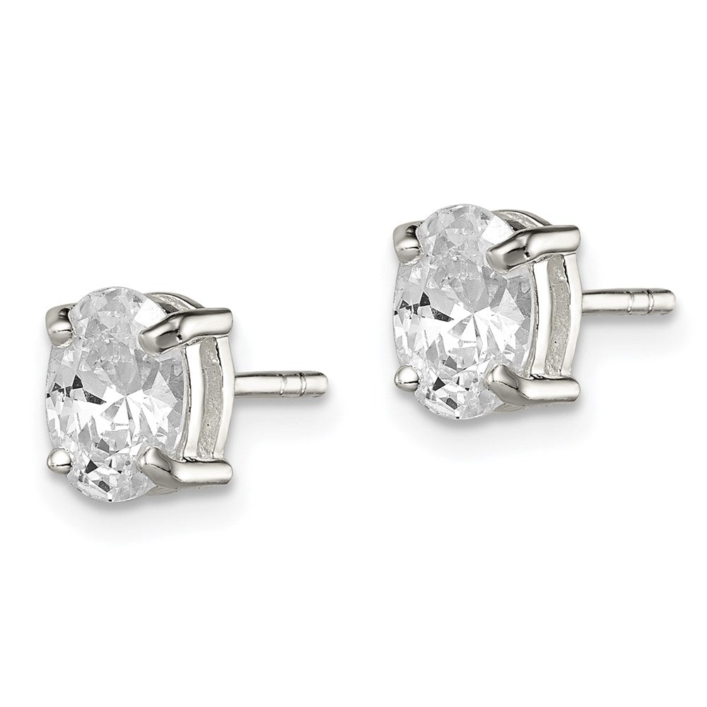 Sterling Silver Polished 5x Oval Basket Set CZ Stud Earrings