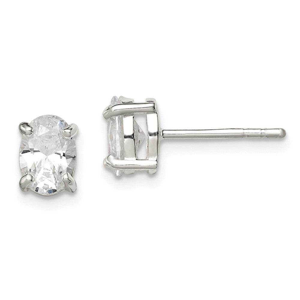 Sterling Silver Polished 5x Oval Basket Set CZ Stud Earrings