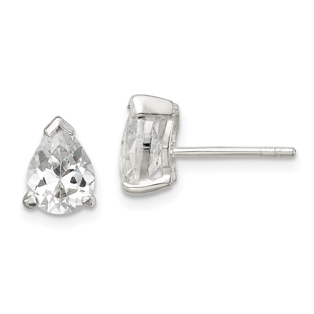 Sterling Silver Polished 5x Pear Basket Set CZ Stud Earrings
