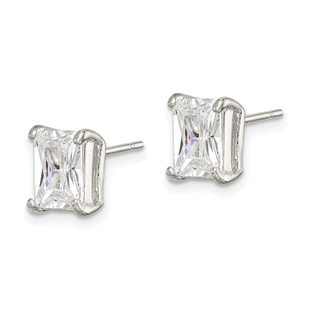 Sterling Silver Polished Emerald-cut 7x CZ Stud Earrings