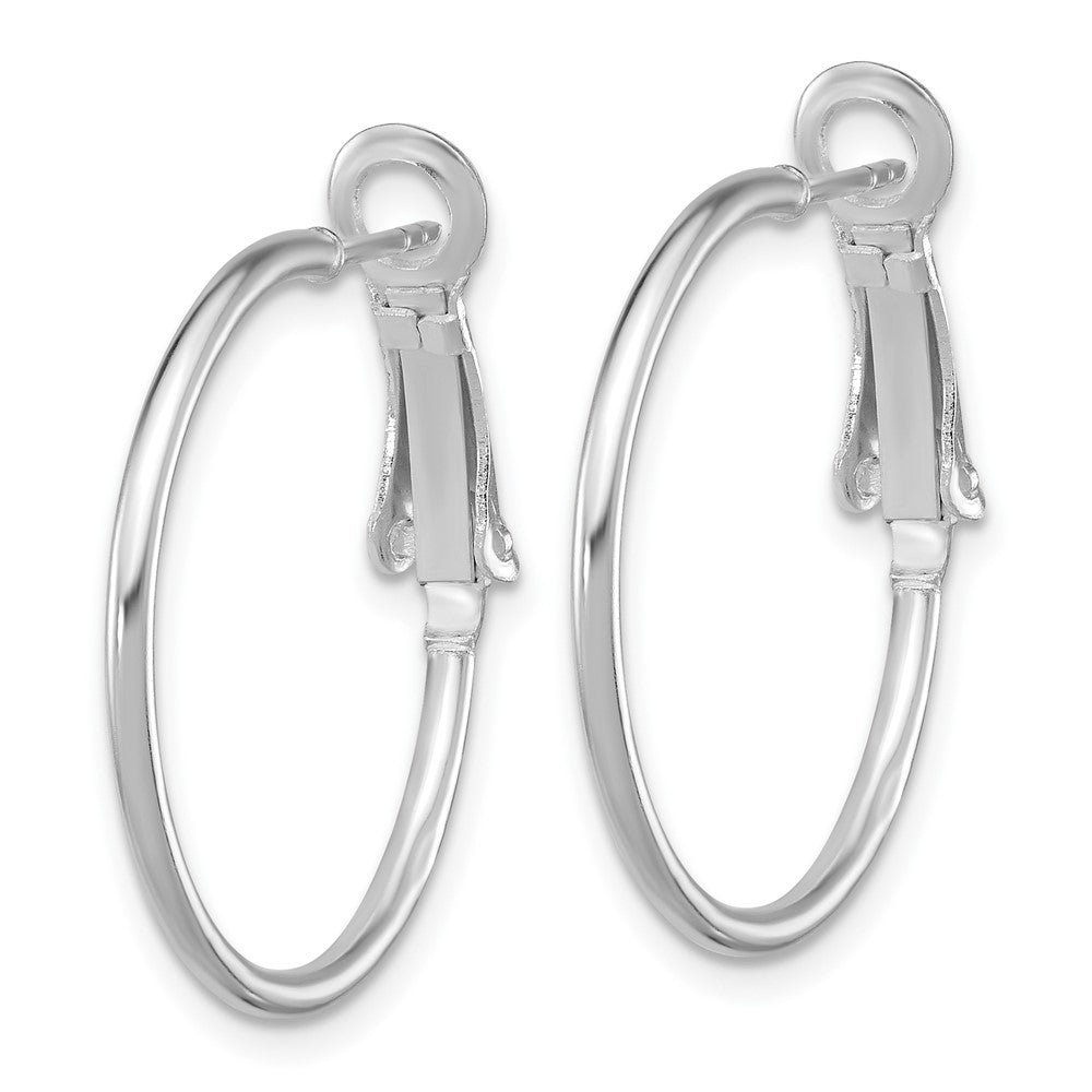 Sterling Silver Rhodium-plated Omega Back Round Hoop Earrings