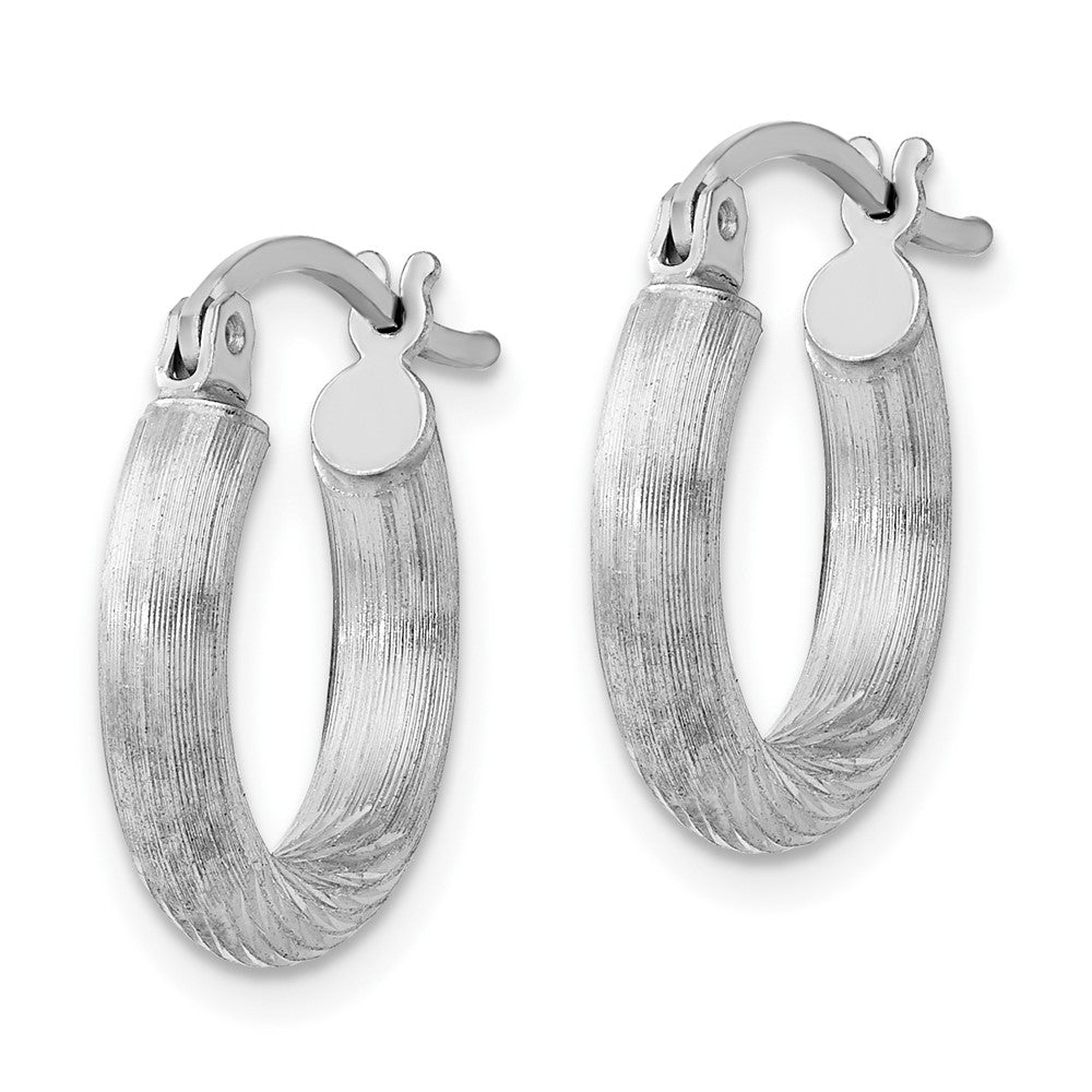 Sterling Silver Rhodium-plated Polished/Satin Diamond-cut Hoop Earrings