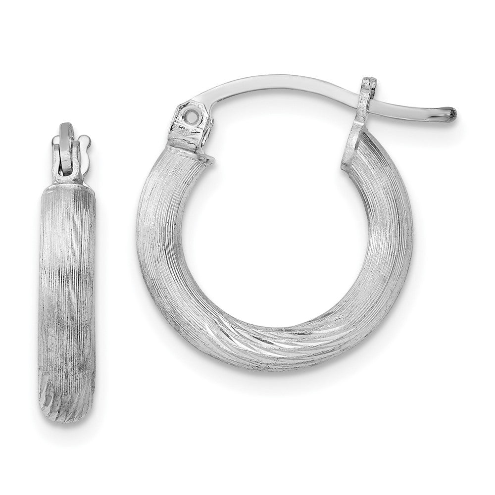 Sterling Silver Rhodium-plated Polished/Satin Diamond-cut Hoop Earrings