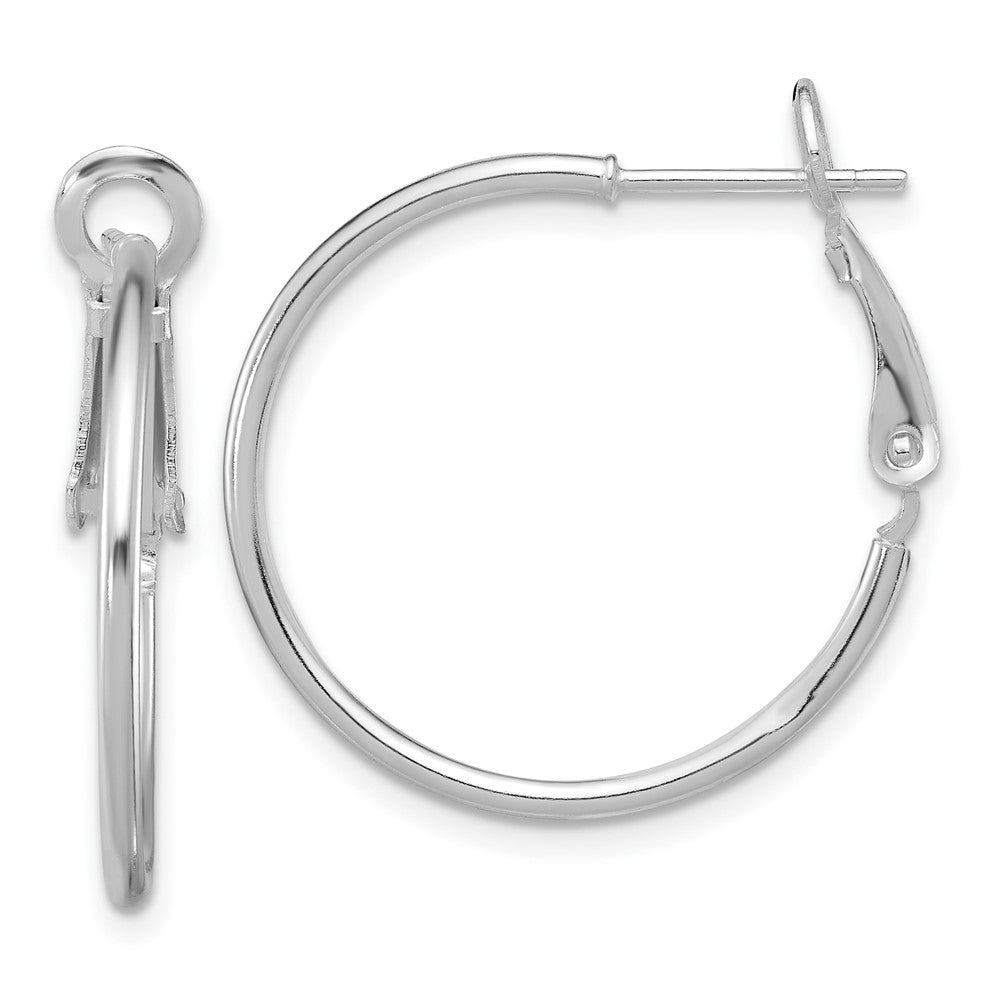 Sterling Silver Rhodium-plated Omega Back Round Hoop Earrings