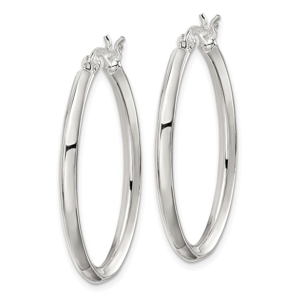 Sterling Silver Polished Knife Edge Oval Hoop Earrings