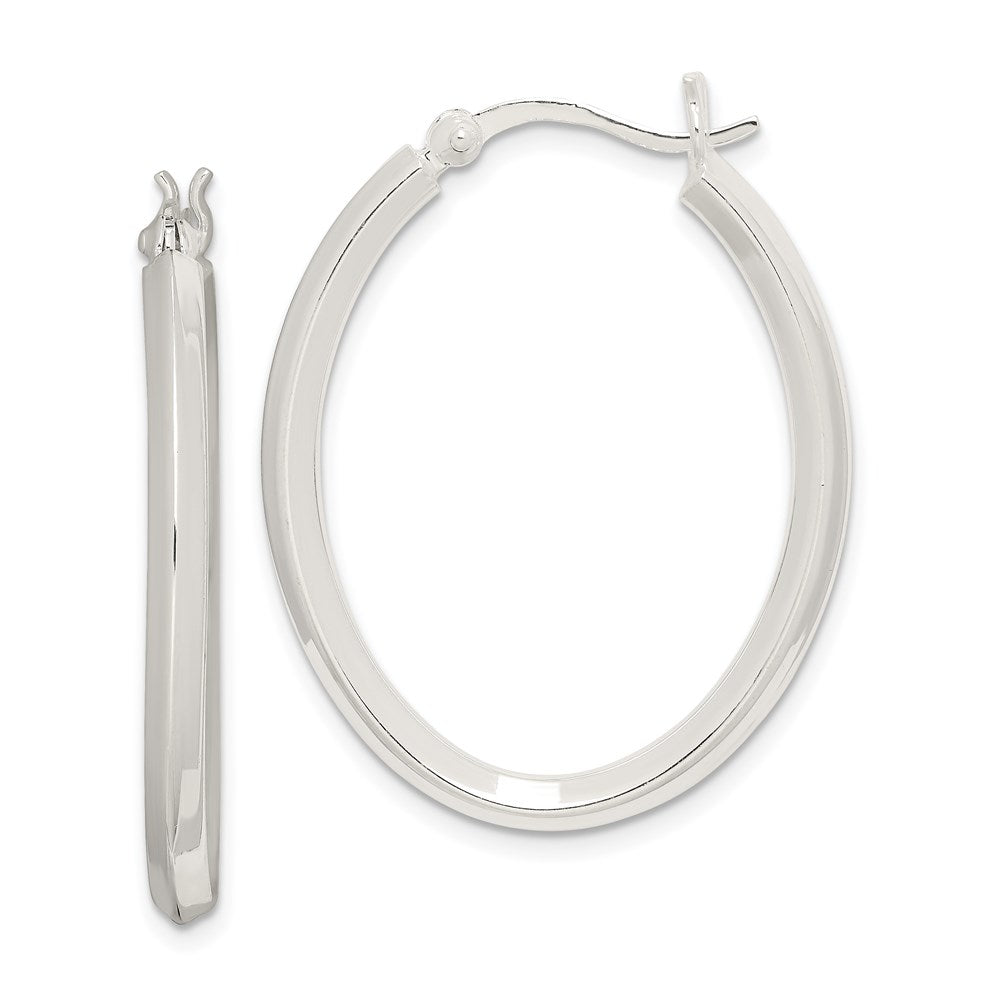 Sterling Silver Polished Knife Edge Oval Hoop Earrings