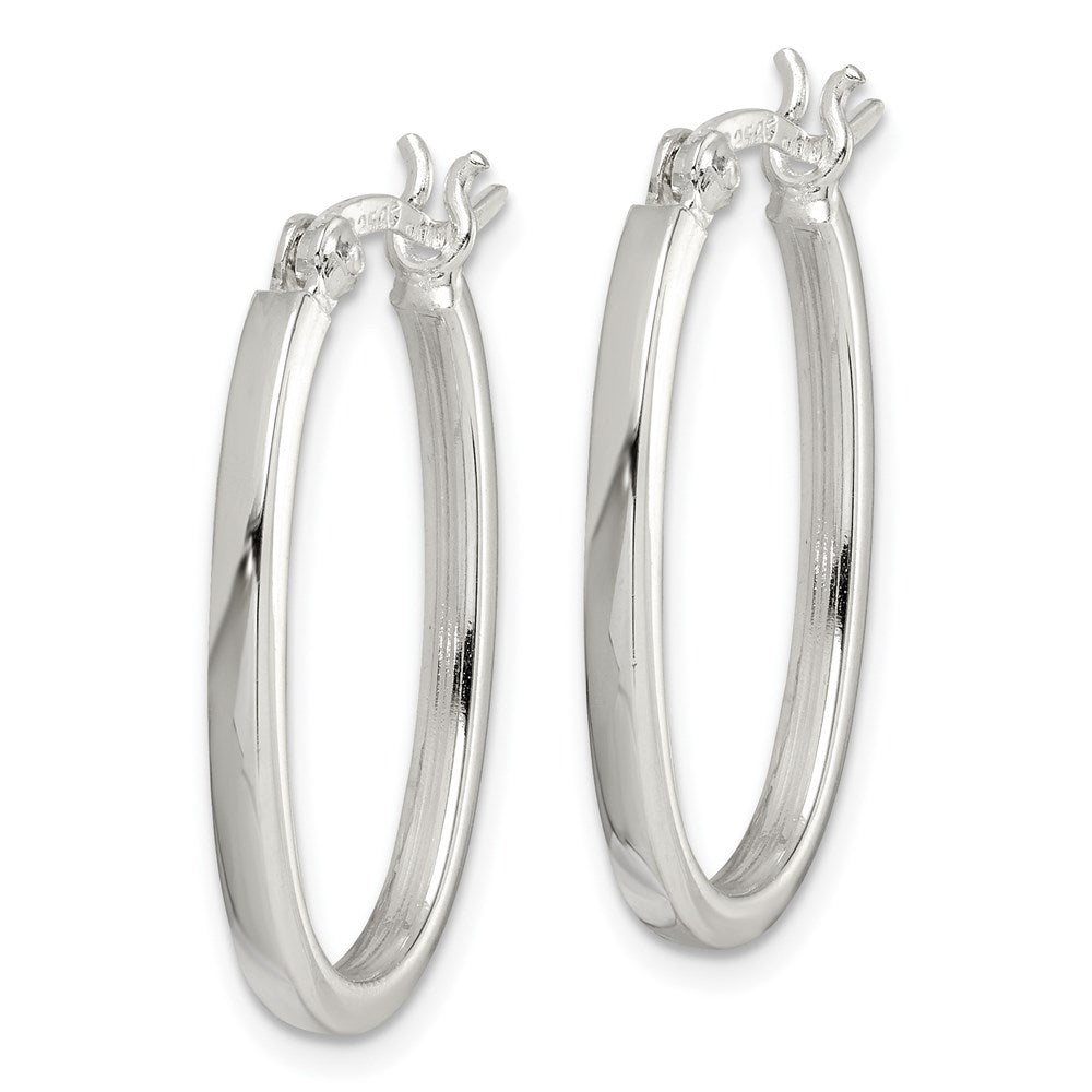Sterling Silver Square Tube Oval Hoop Earrings