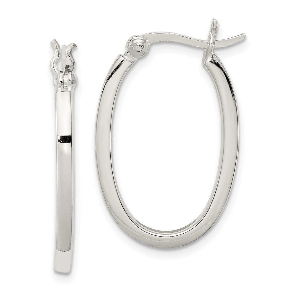Sterling Silver Square Tube Oval Hoop Earrings