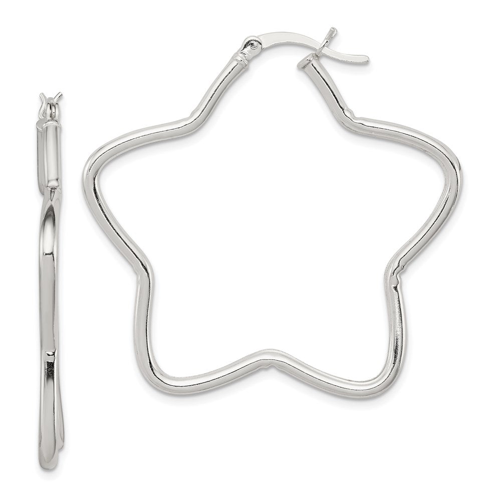 Sterling Silver Rhodium-Plated Star Hoop Earrings