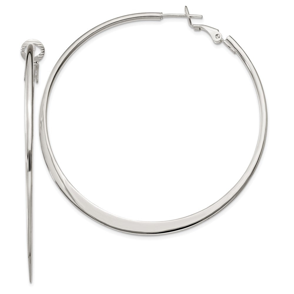 Sterling Silver Polish & Tapered Omega Back Round Hoop Earrings