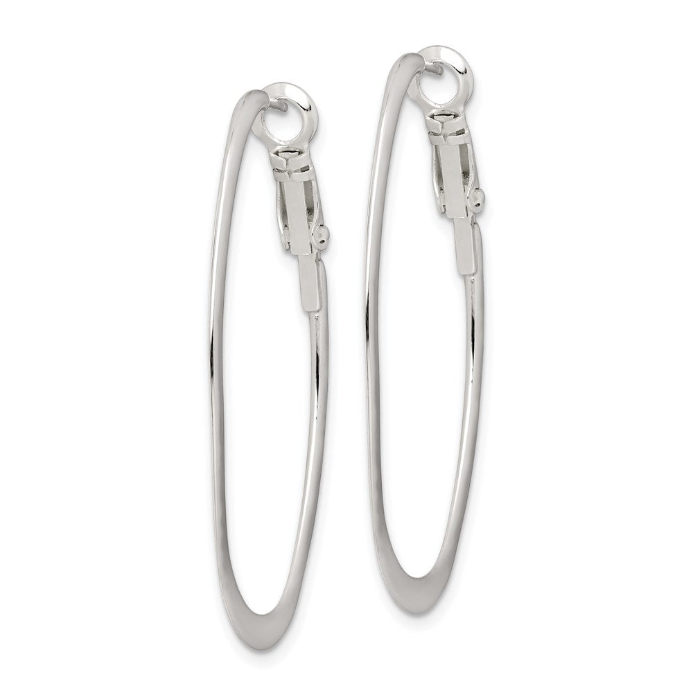 Sterling Silver Rhodium-plated Oval Omega Back Hoop Earrings