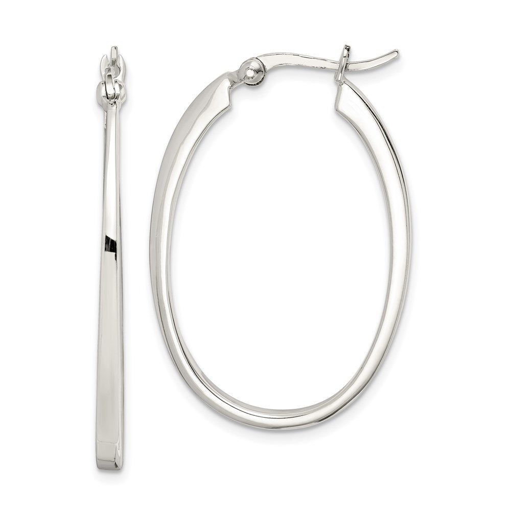 Sterling Silver Tapered Oval Hoop Earrings