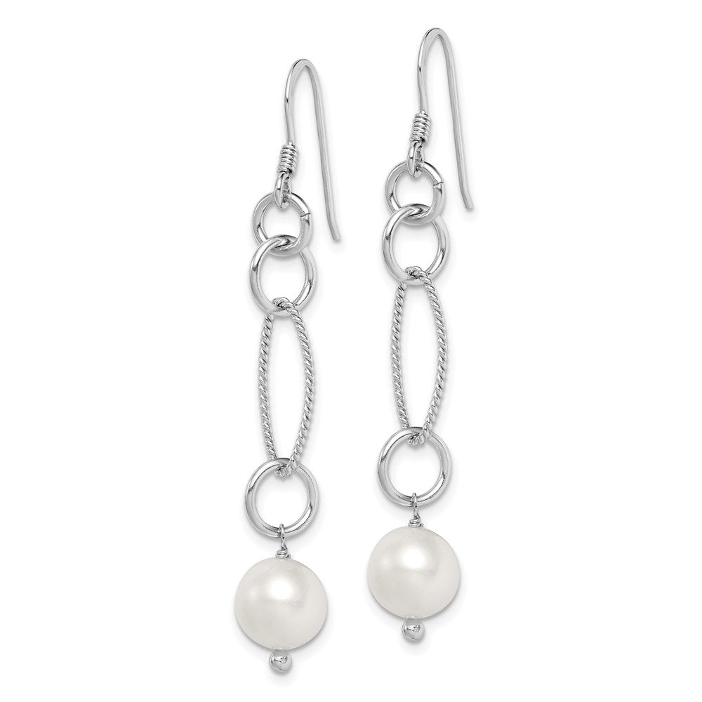 Sterling Silver Rhodium-plated Polished & Twisted White 8- Freshwater Cultured Pearl Dangle Earrings