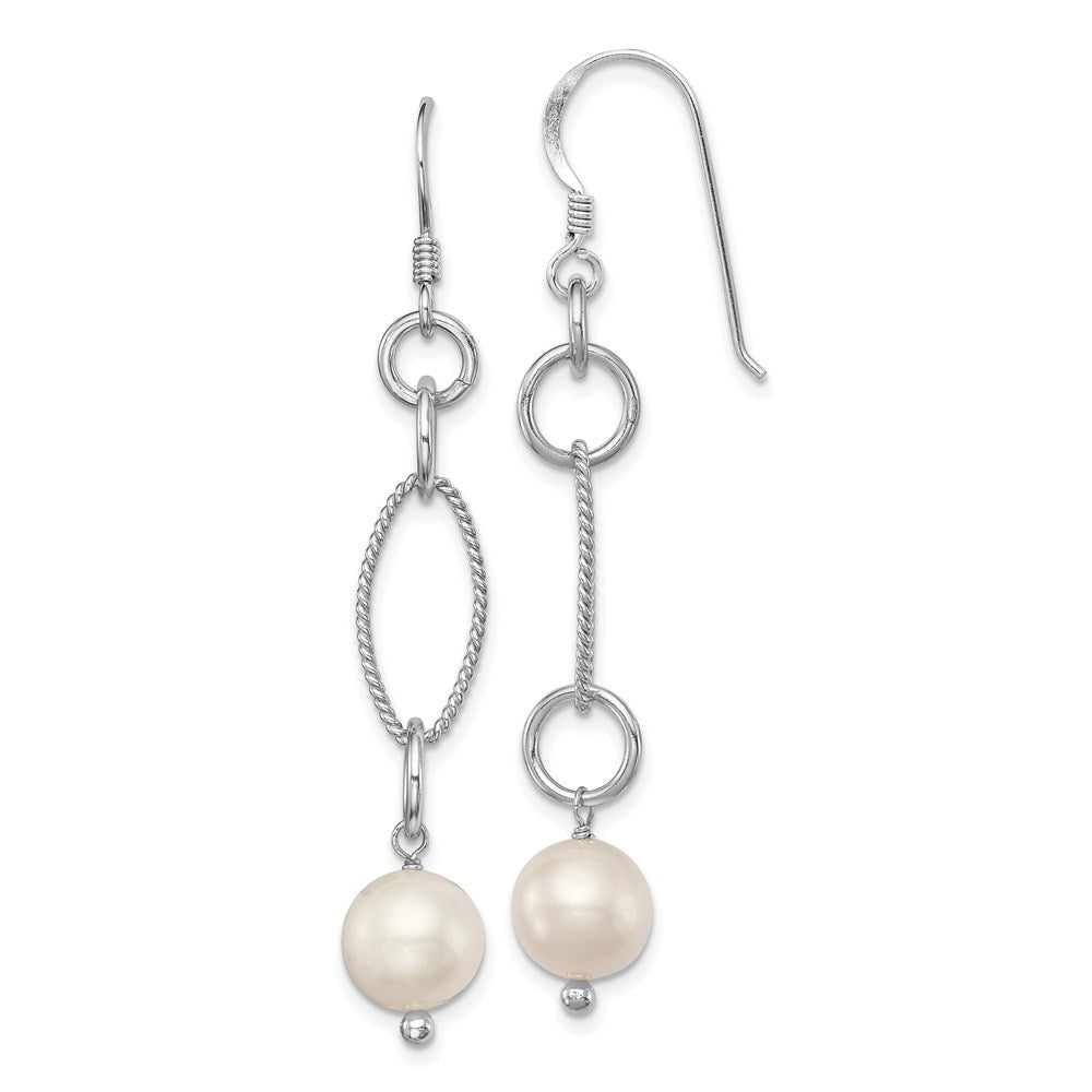 Sterling Silver Rhodium-plated Polished & Twisted White 8- Freshwater Cultured Pearl Dangle Earrings