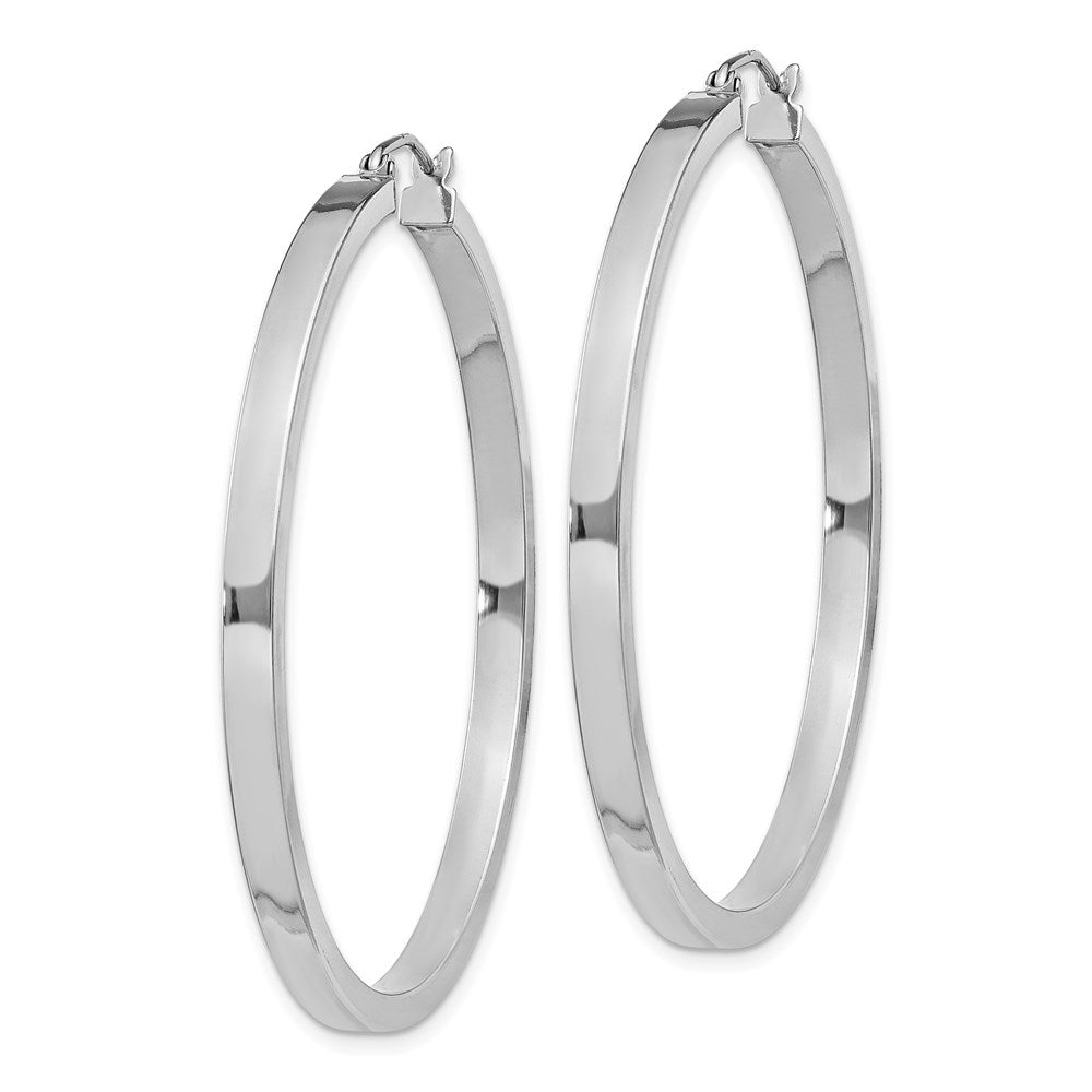 Sterling Silver RH-plated Concave 3x1x Rectangular Tube Hoop Earrings