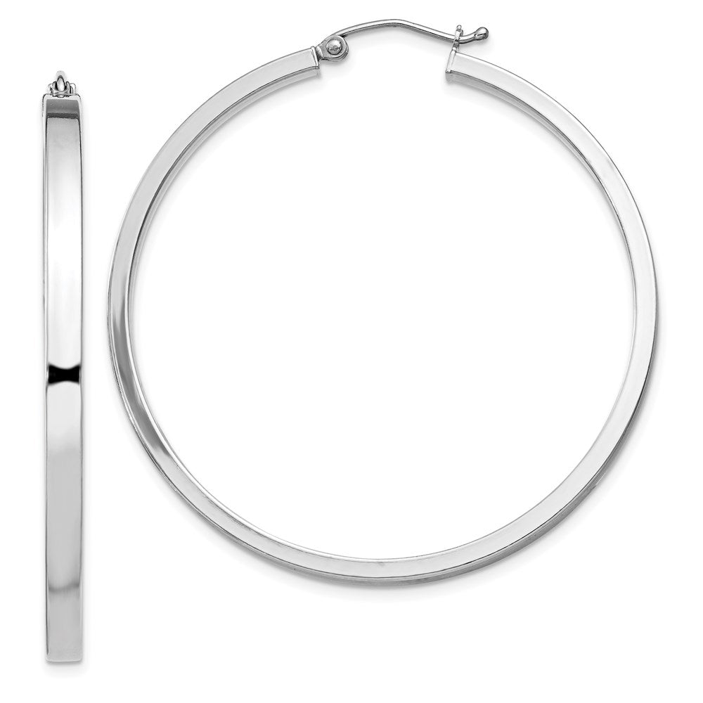 Sterling Silver RH-plated Concave 3x1x Rectangular Tube Hoop Earrings