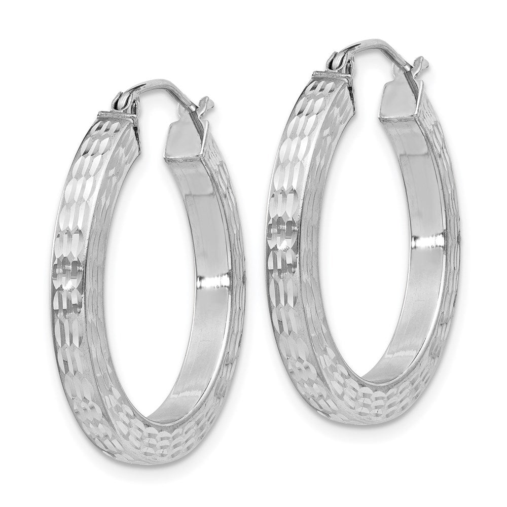 Sterling Silver Rhodium-plated Diamond-cut 3x Square Hoop Earrings