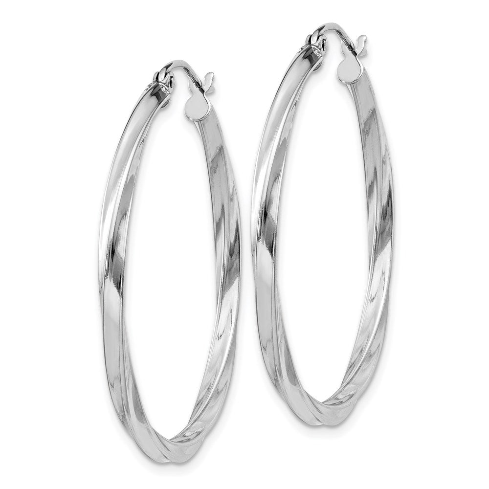 Sterling Silver Rhodium-plated Twisted 2.5xHoop Earrings