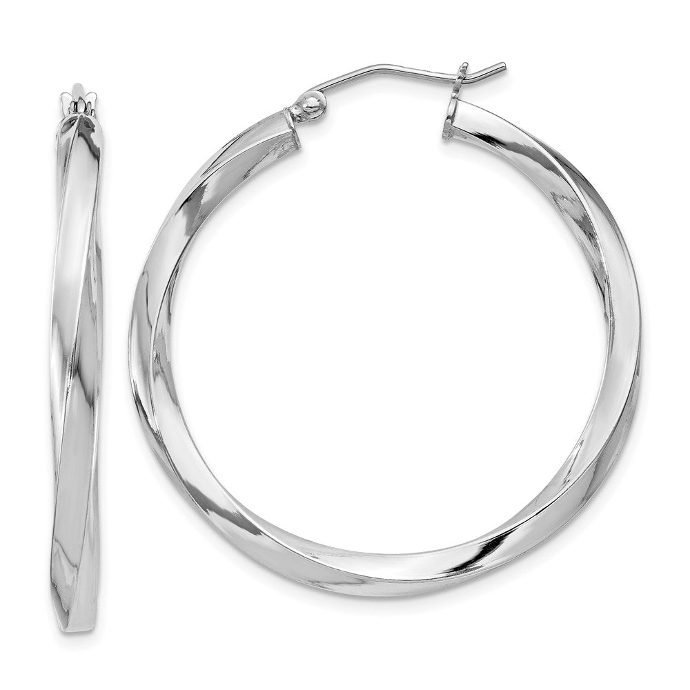 Sterling Silver Rhodium-plated 3xTwisted Hoop Earrings