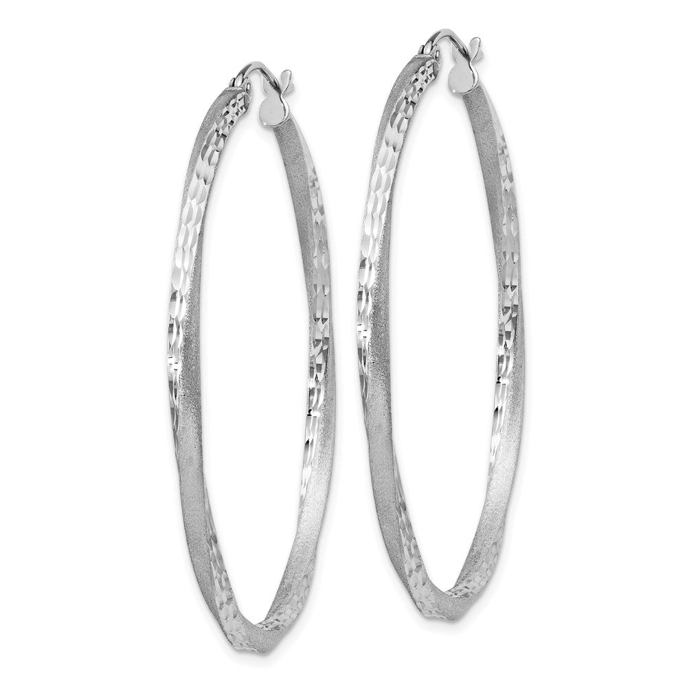 Sterling Silver RH-plated Satin Diamond-cut 2.5x Twisted Hoop Earrings