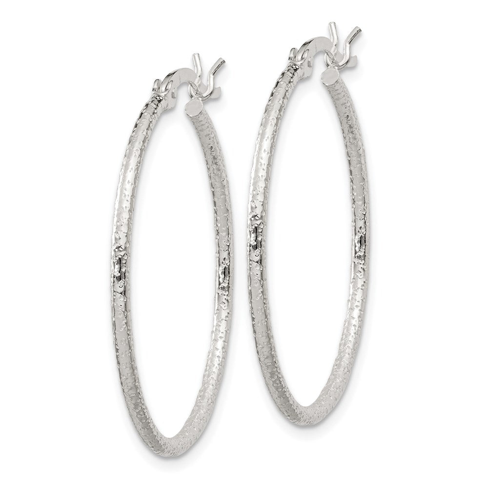 Sterling Silver Textured 2x Hoop Earrings