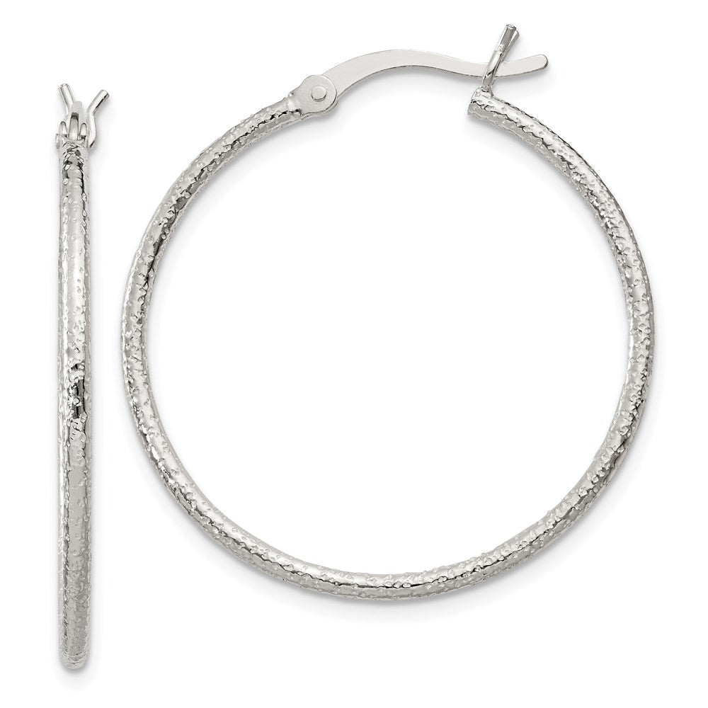 Sterling Silver Textured 2x Hoop Earrings