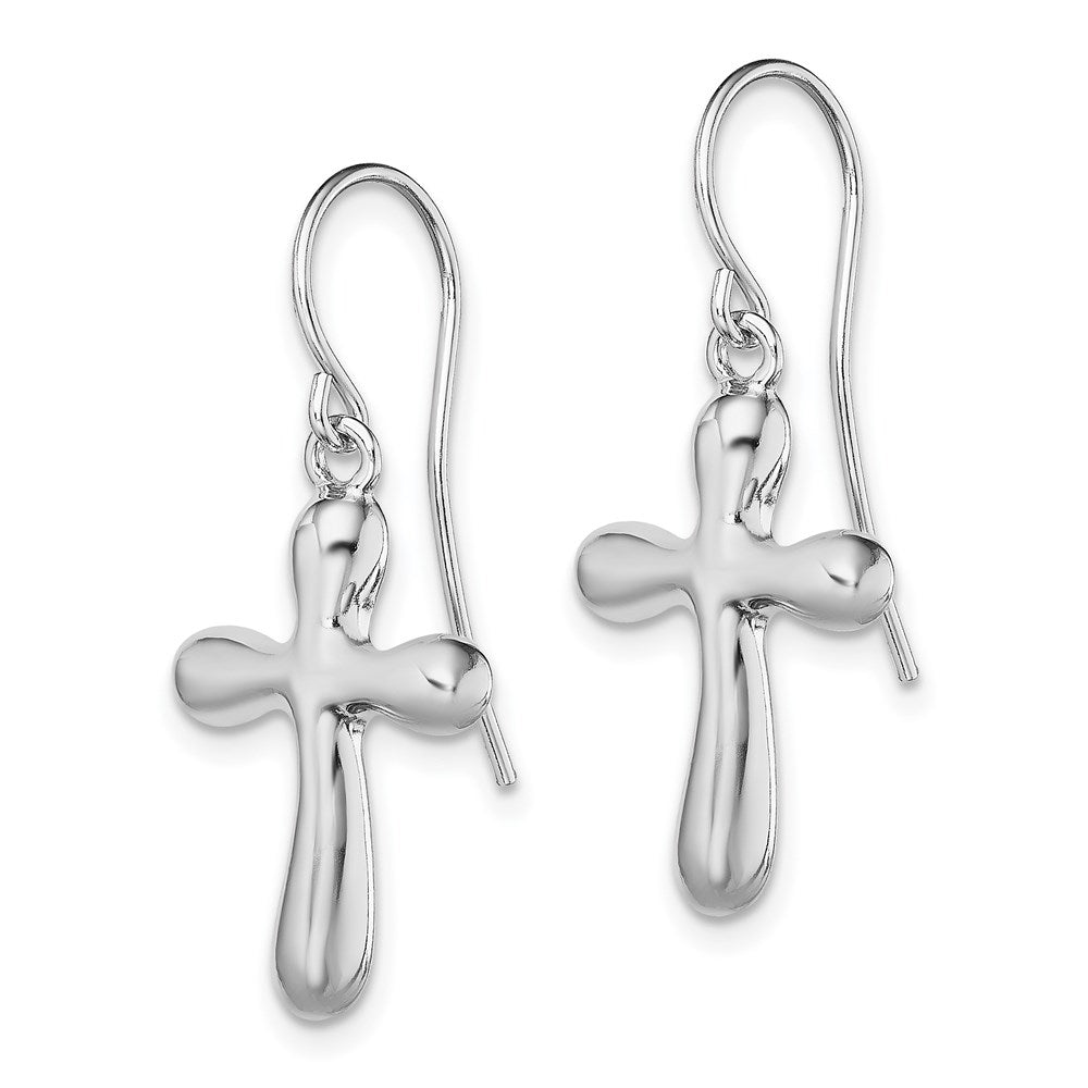 Sterling Silver Rhodium-plated Polished Wavy Cross Dangle Earrings