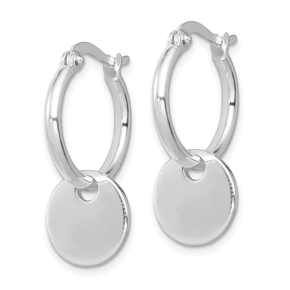 Sterling Silver Rhodium-plated Round Disc Dangle Hoop Earrings