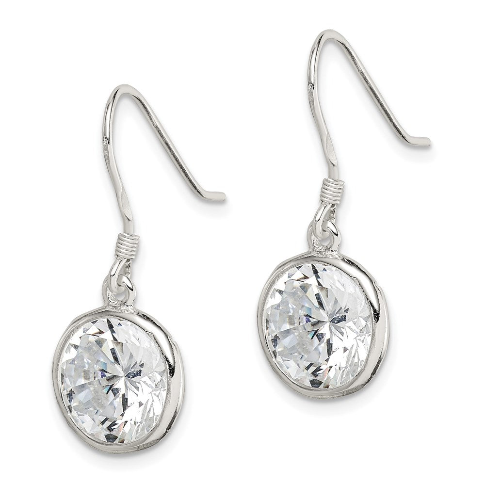 Sterling Silver Polished Round CZ Bezel Set Dangle Earrings