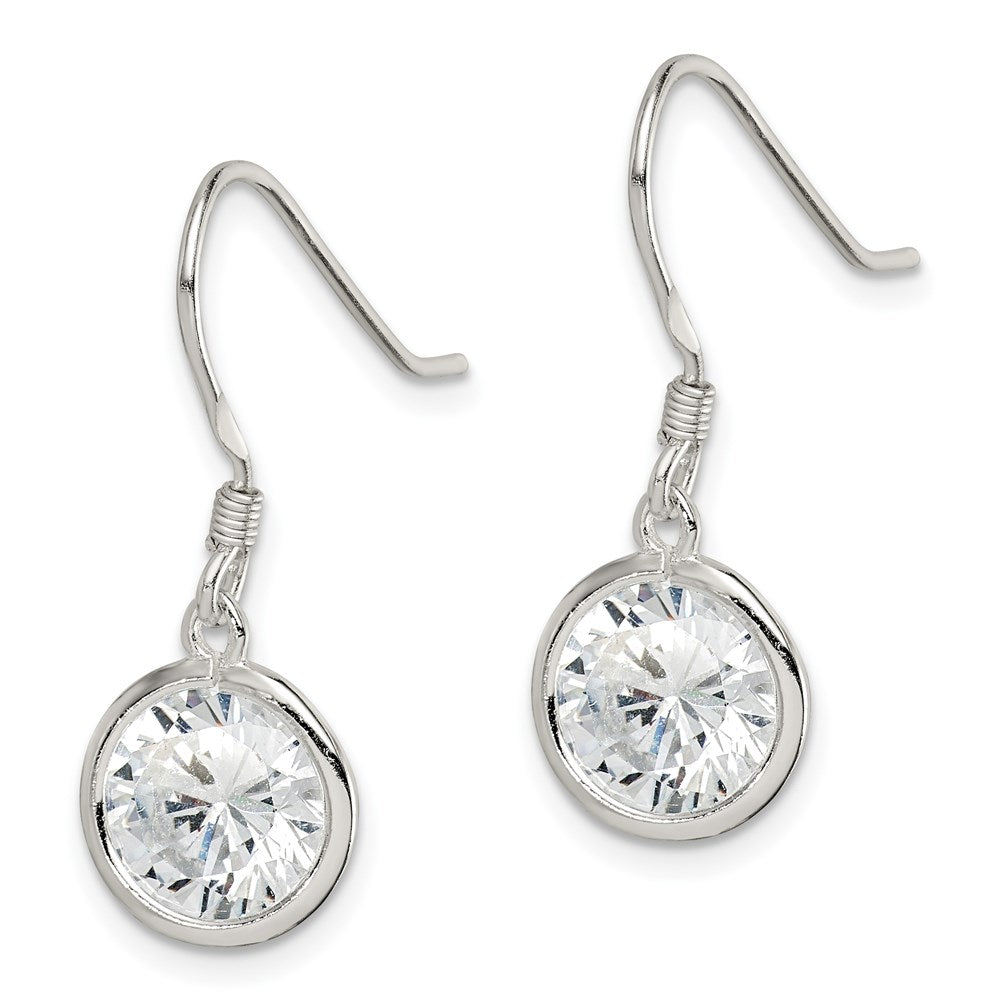 Sterling Silver Rhod-pltd Round CZ Bezel Set Dangle Earrings