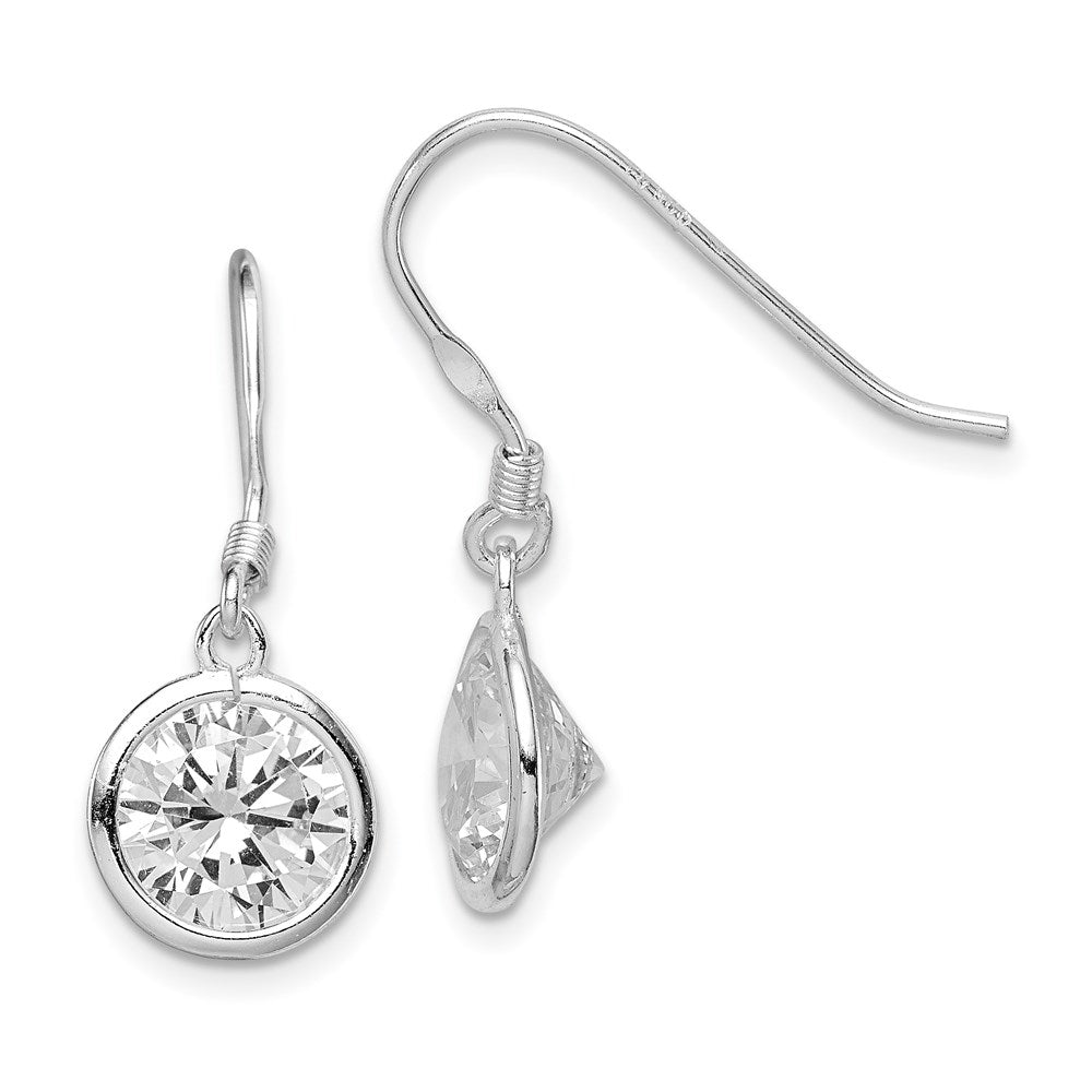 Sterling Silver Rhod-pltd Round CZ Bezel Set Dangle Earrings