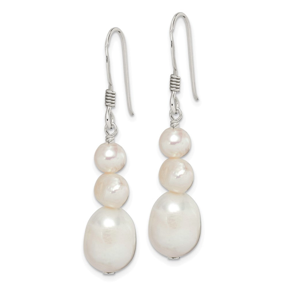 Sterling Silver Polished White 6- Freshwater Cultured Pearl Dangle Earrings