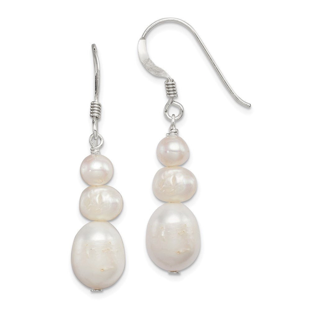 Sterling Silver Polished White 6- Freshwater Cultured Pearl Dangle Earrings