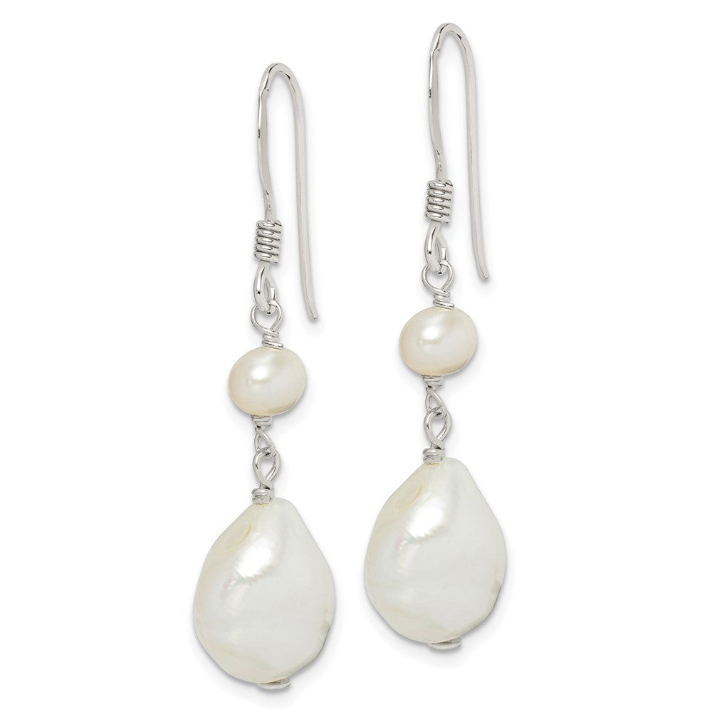 Sterling Silver Polished White 5.5- Baroque & Semi-Round Freshwater Cultured Pearl Dangle Earrings