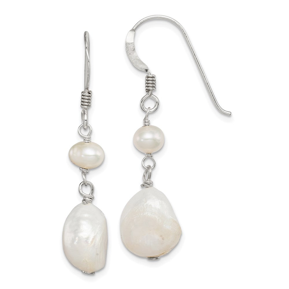Sterling Silver Polished White 5.5- Baroque & Semi-Round Freshwater Cultured Pearl Dangle Earrings