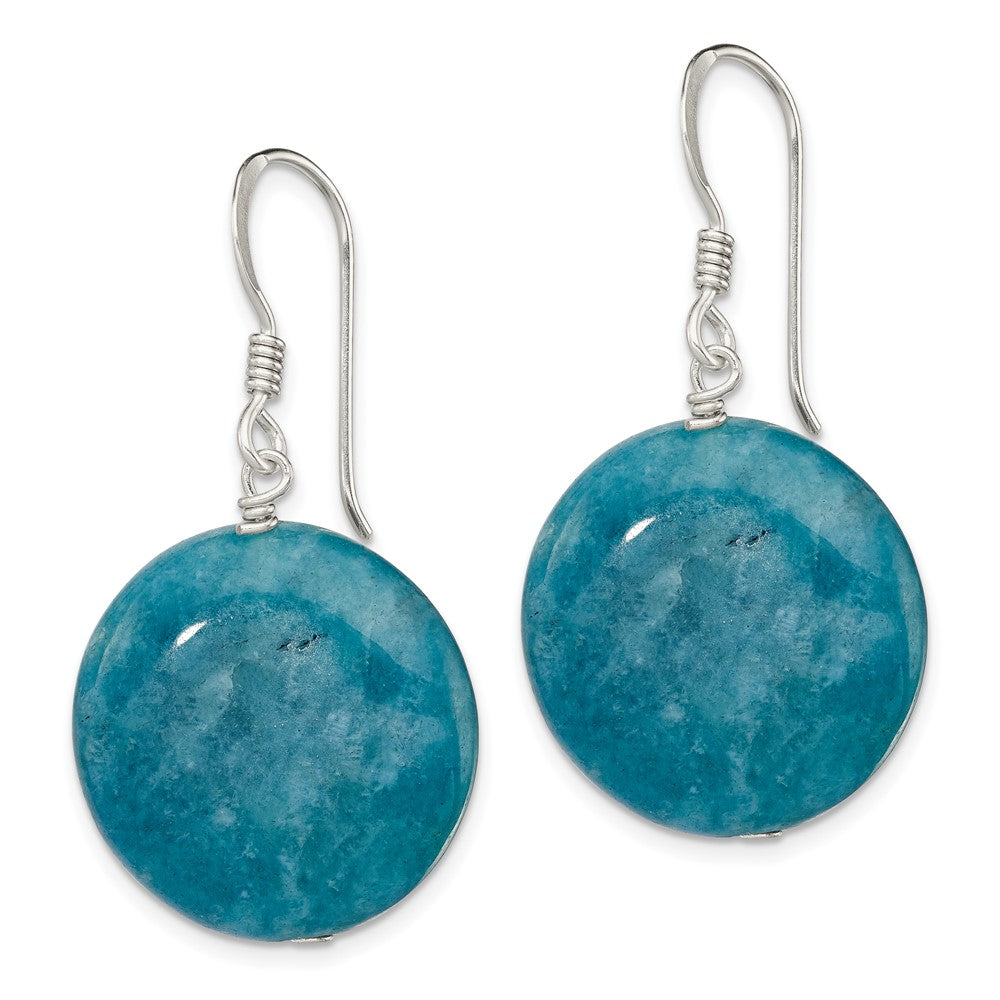 Sterling Silver Polished Round Blue Agate Dangle Earrings