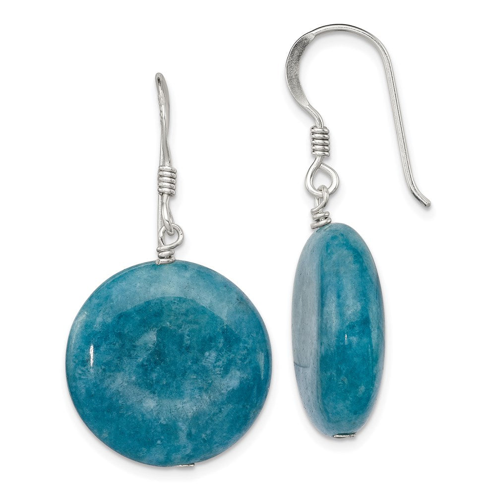 Sterling Silver Polished Round Blue Agate Dangle Earrings