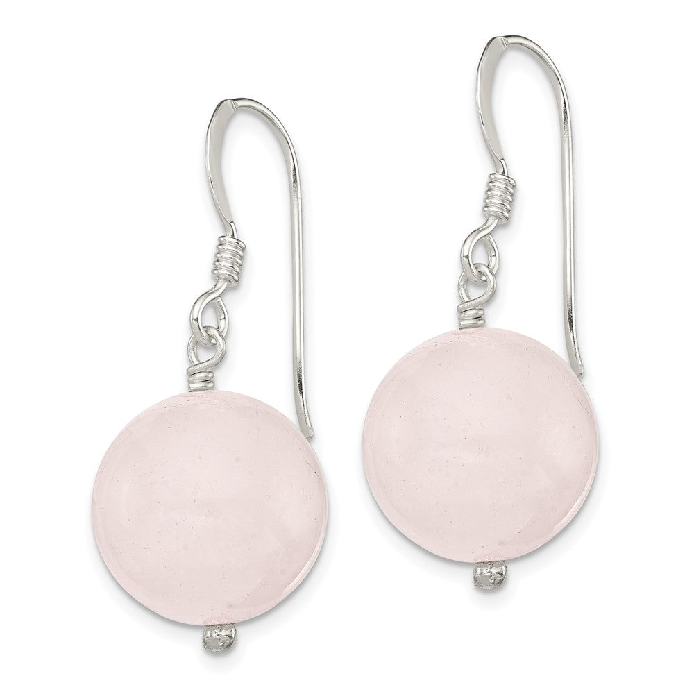 Sterling Silver Polished Round Rose Quartz Dangle Earrings