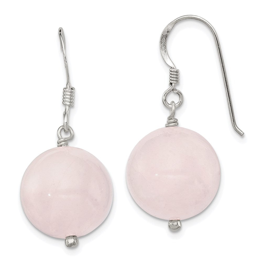 Sterling Silver Polished Round Rose Quartz Dangle Earrings