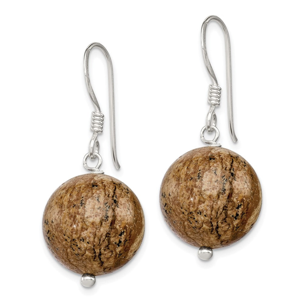 Sterling Silver Polished Round Picture Jasper Dangle Earrings