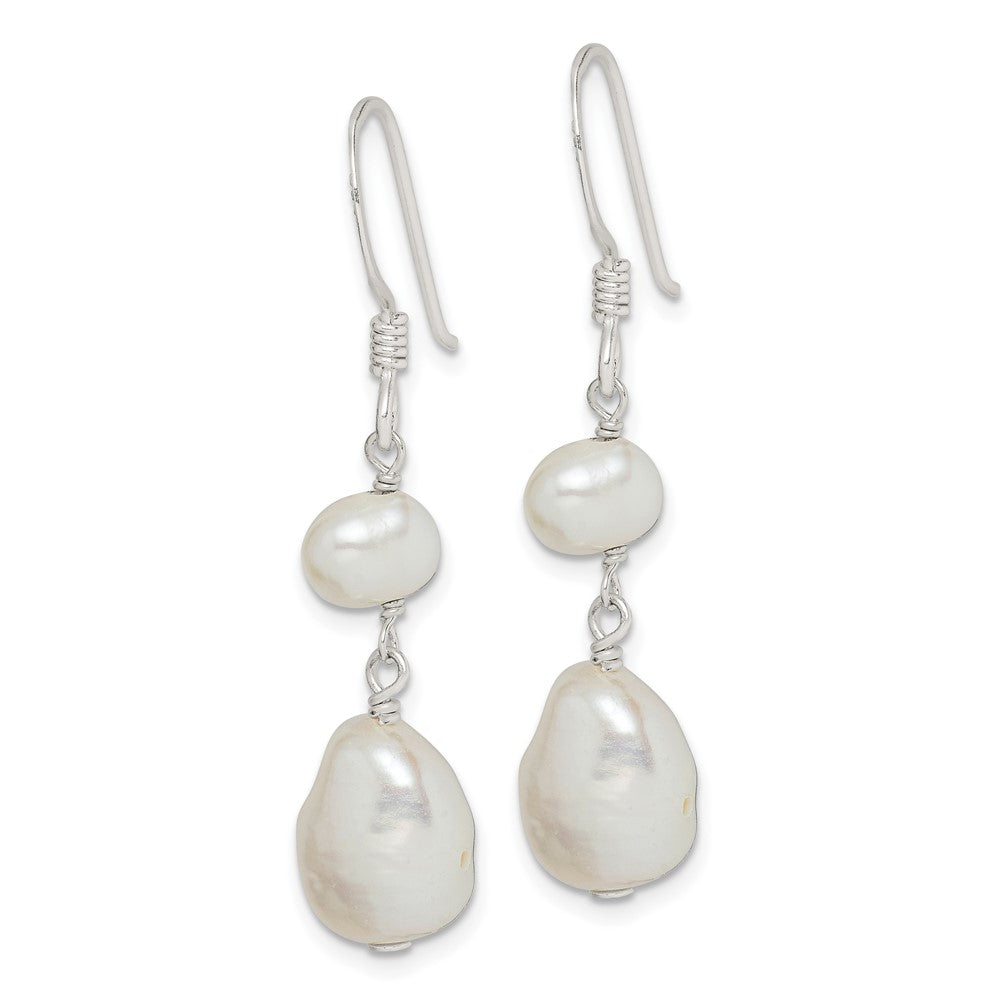 Sterling Silver Polished White 6- Baroque & Semi-Round Freshwater Cultured Pearl Dangle Earrings