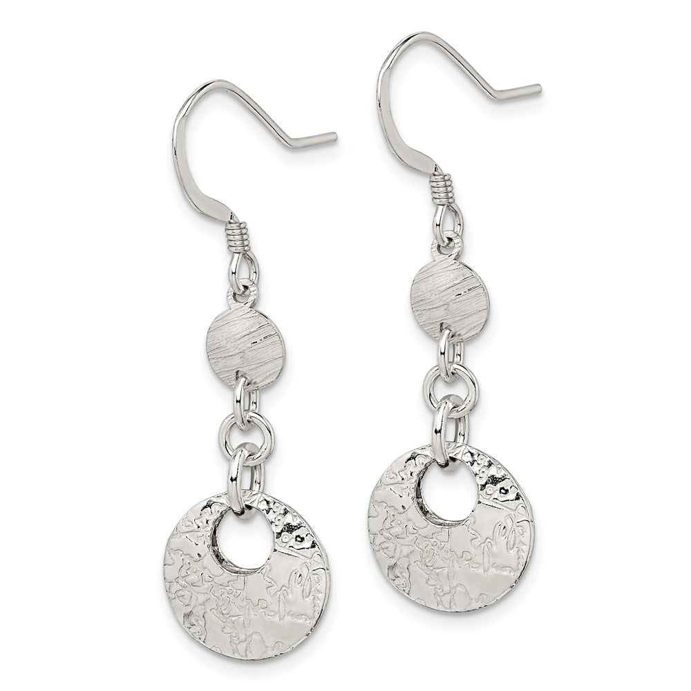 Sterling Silver Polished & Textured Fancy Circles Dangle Earrings