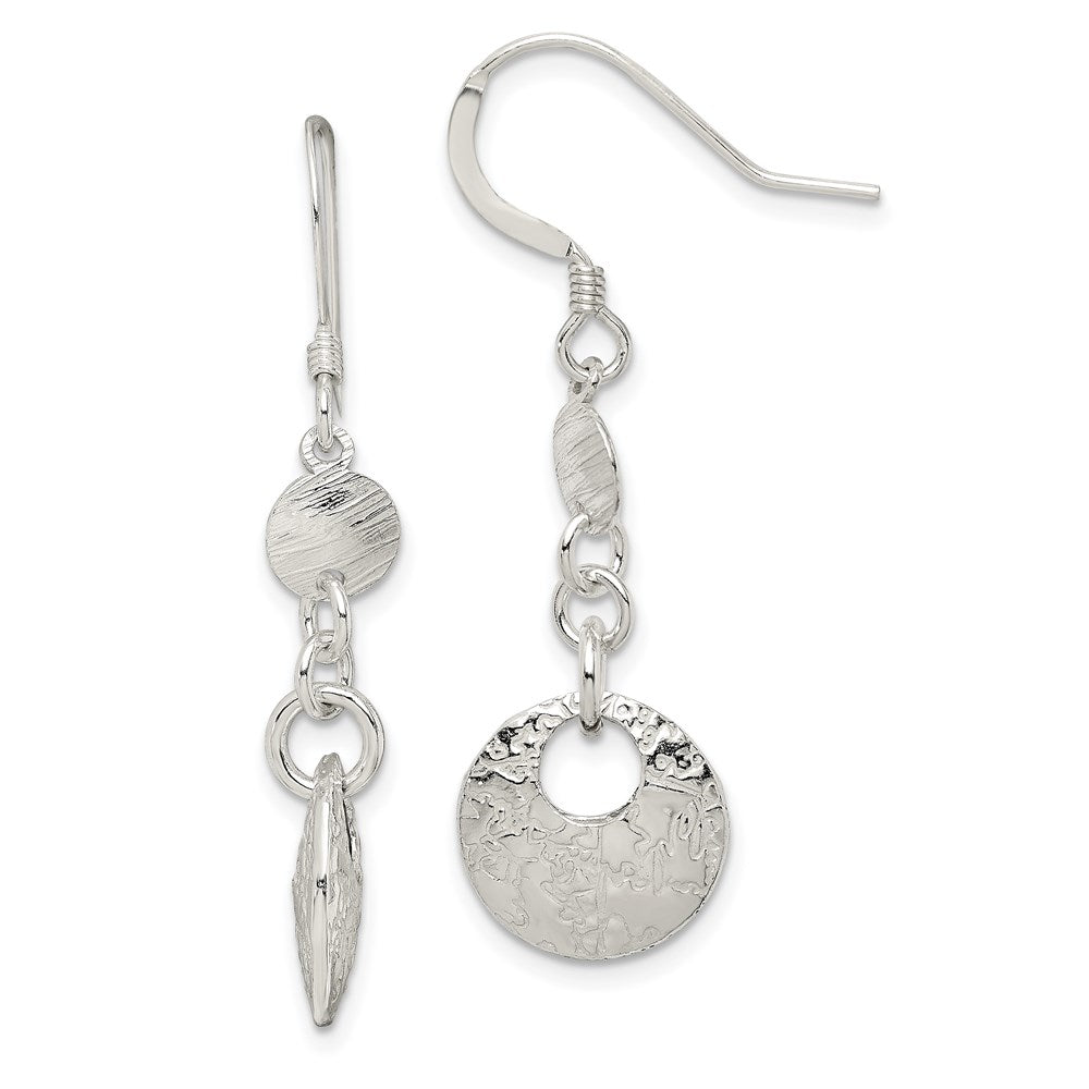 Sterling Silver Polished & Textured Fancy Circles Dangle Earrings