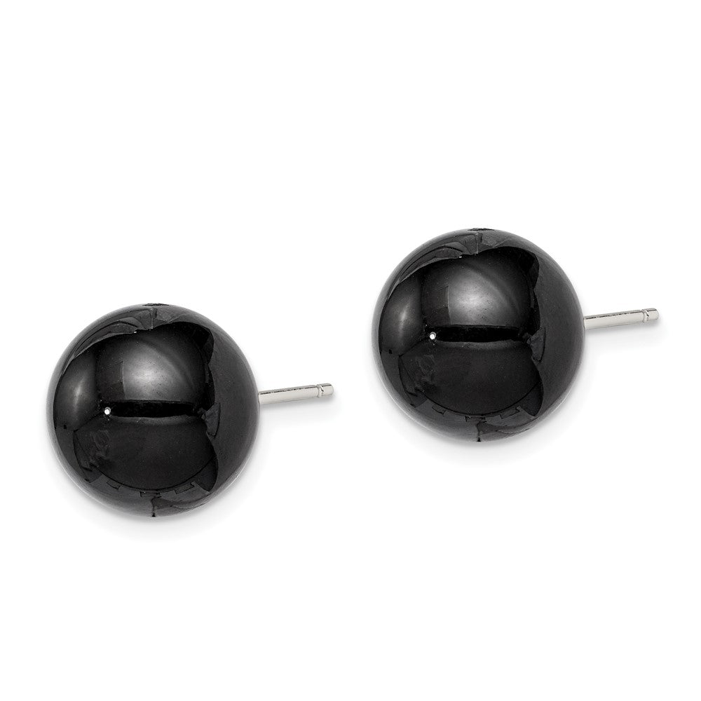 Sterling Silver Rhod-pltd 12- Black Agate Ball Post Earrings