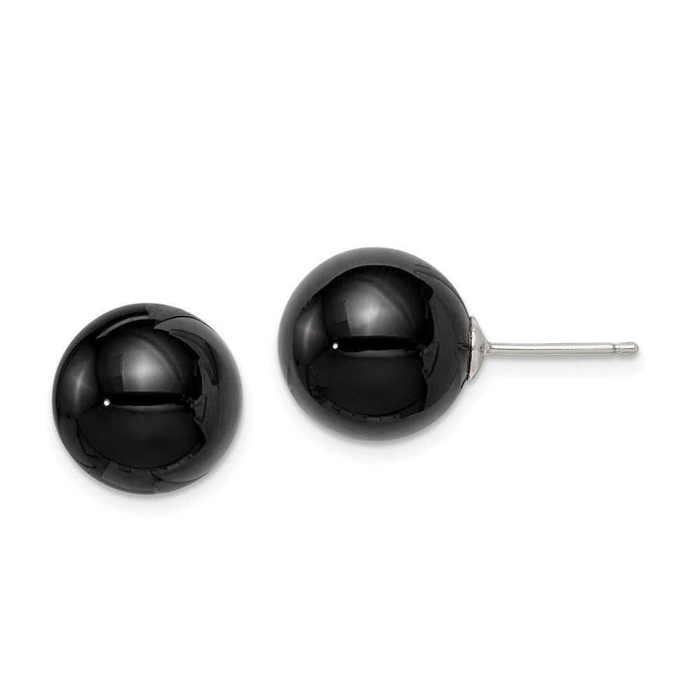 Sterling Silver Rhod-pltd 12- Black Agate Ball Post Earrings